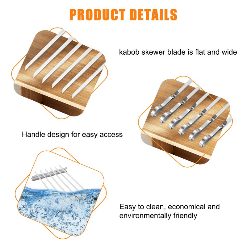 BearMoo Stainless Steel Shish Kabob Skewers - 17' Long, 0.35' Wide BBQ Skewers (Set of 6) + 2 Grill Racks + 1 Storage Case - Image 5